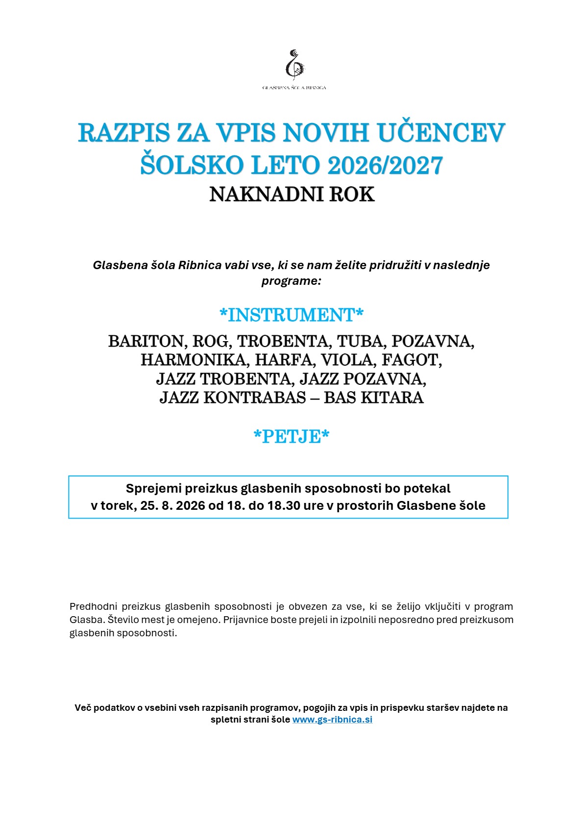 Uradni razpis – naknadni rok