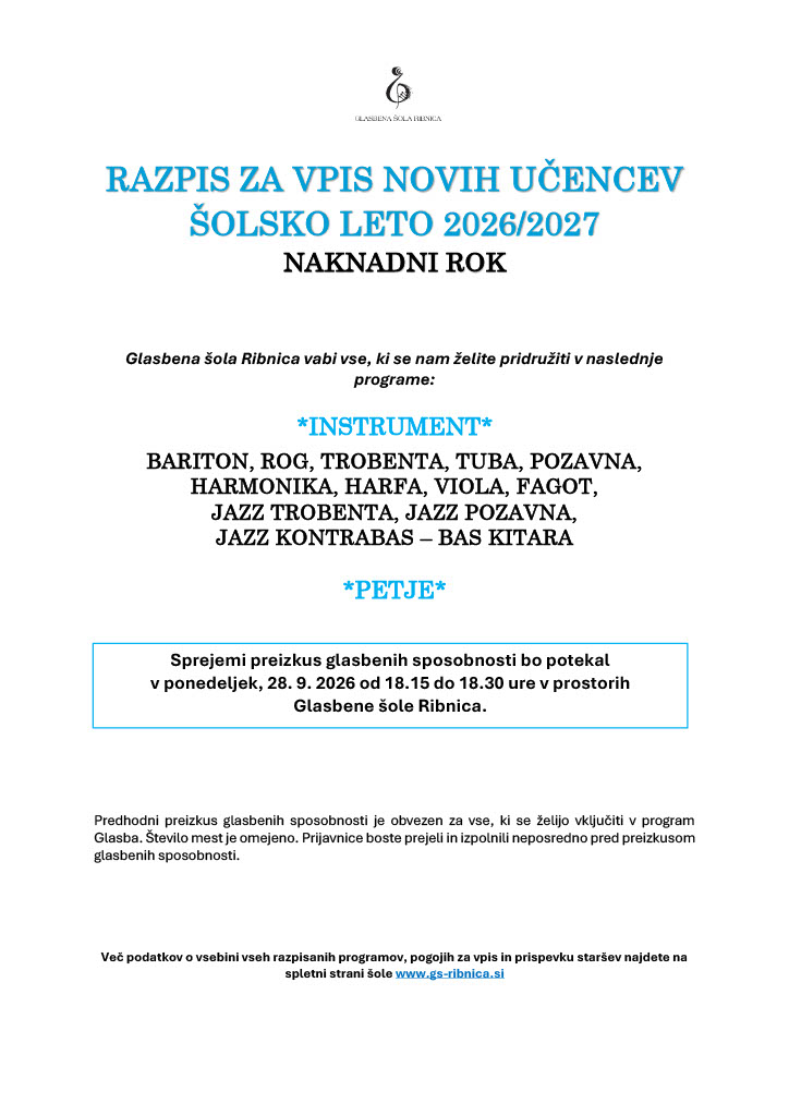 Uradni razpis – 28.9.2026